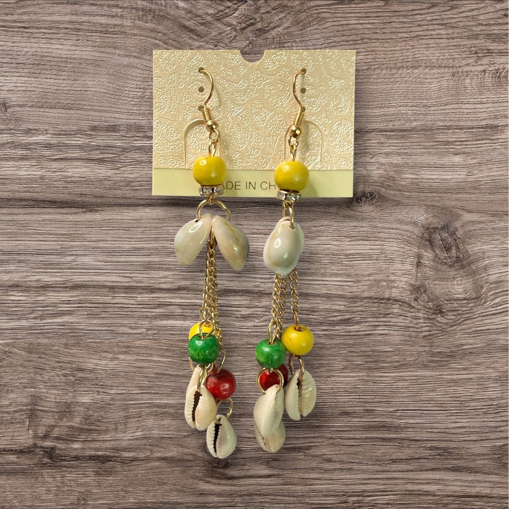 Fashion Jewelry Dangle Drop Earrings Shell Wood Bead Bohemian Colorful 4 in